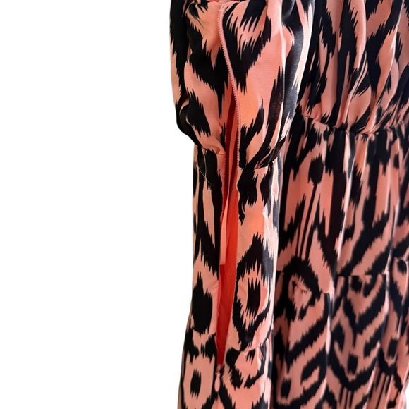 English Factory Womens XS Ikat Maxi Dress Orange Black Tiered Ruffle Sleeve - Picture 10 of 15